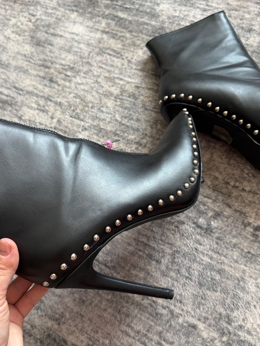 Black Studded Pointed-Toe Stiletto Ankle Boots - Picture 13 of 13